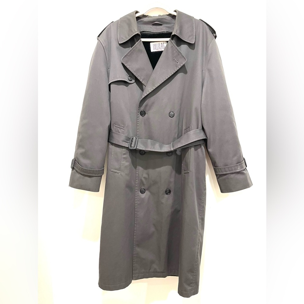 Bill Blass Men’s Gray Double Breasted Removable Liner Belted Trench Coat 42 Reg